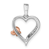 Butterfly Diamond Heart Charm Pendant in Real 925 Sterling Silver