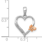 Butterfly Diamond Heart Charm Pendant in Real 925 Sterling Silver