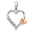 Butterfly Diamond Heart Charm Pendant in Real 925 Sterling Silver