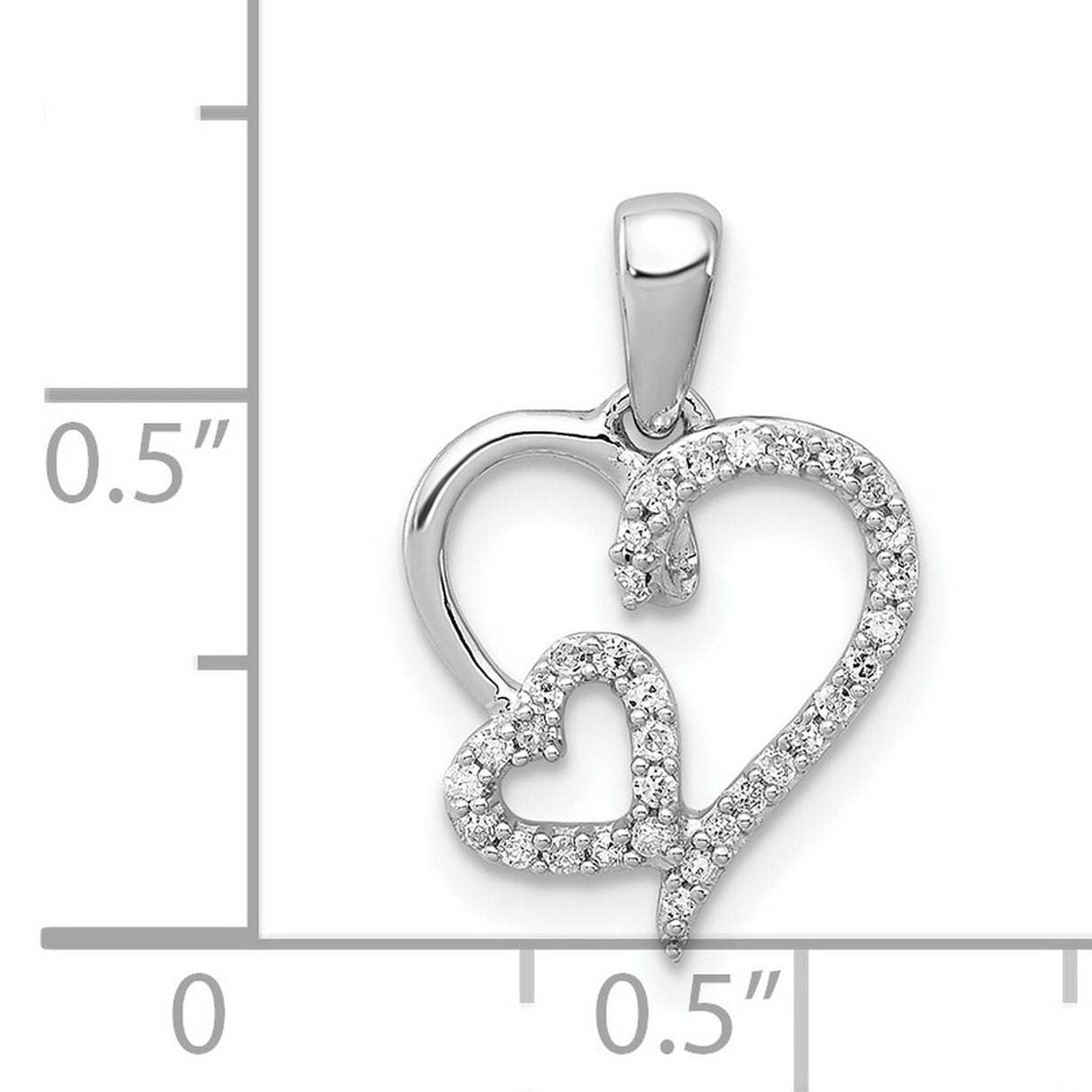 0.12ct Diamond Double Heart Charm Pendant in Real 925 Sterling Silver