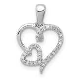 0.12ct Diamond Double Heart Charm Pendant in Real 925 Sterling Silver