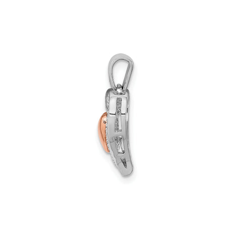 Sterling Silver Heart Pendant with Diamond Accents and Rose Gold Tone Center