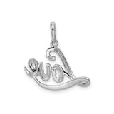 Sterling Silver Love Pendant with Diamond, Script Style and Textured Detailing for Women