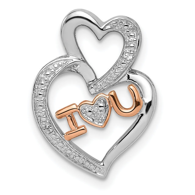 Diamonds Rose Gold Flash Plated I HEART U Charm Pendant in Real 925 Sterling Silver