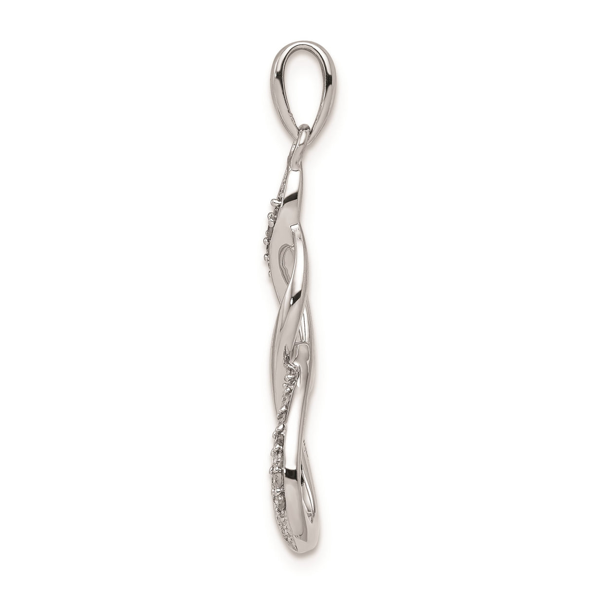 Sterling Silver Infinity Pendant with Cubic Zirconia, Twisted Open Loop Design, Symbolic Jewelry
