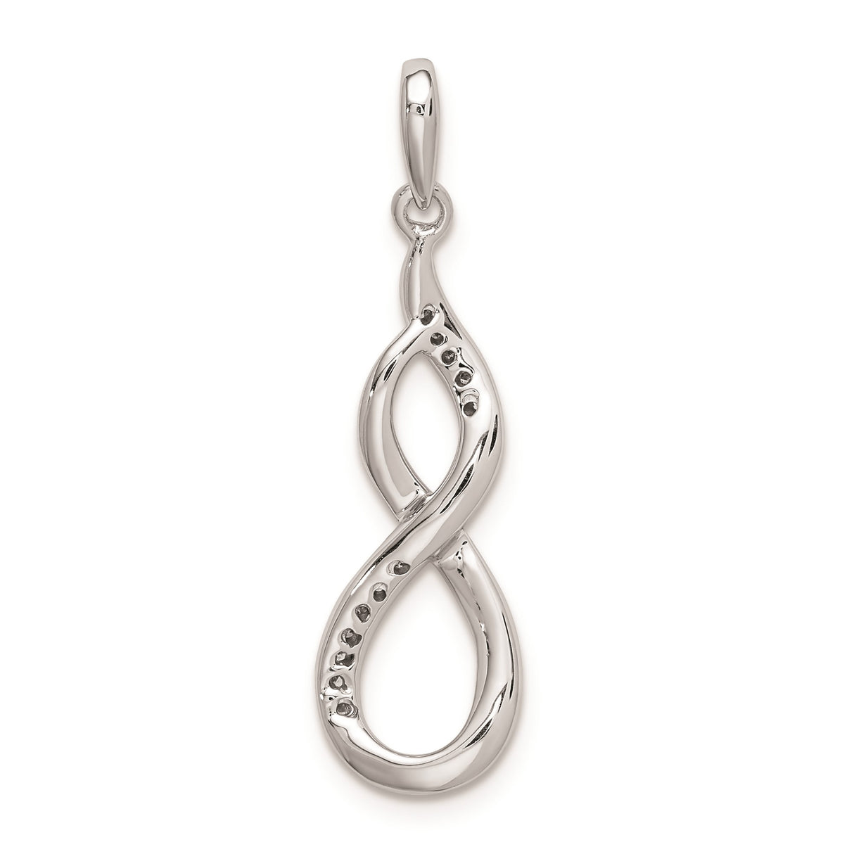 Sterling Silver Infinity Pendant with Cubic Zirconia, Twisted Open Loop Design, Symbolic Jewelry