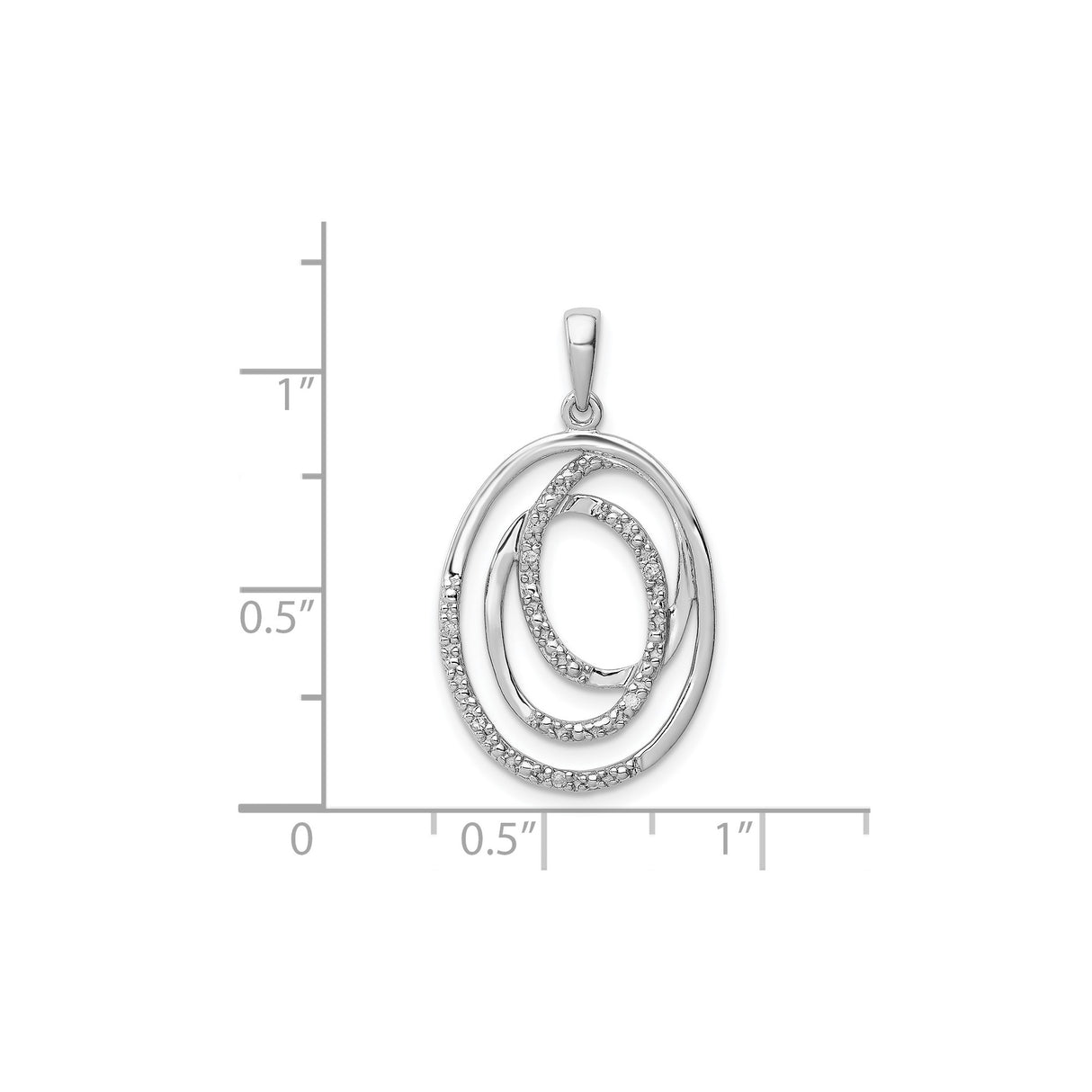 Sterling Silver Oval Pendant with Interlocking Open Circles and Diamond Accents, Modern Abstract Design