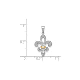 Sterling Silver Fleur-de-Lis Pendant with Diamonds Accents and Gold Tone Wrap