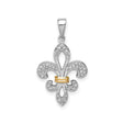 Sterling Silver Fleur-de-Lis Pendant with Cubic Zirconia Accents and Gold Tone Wrap