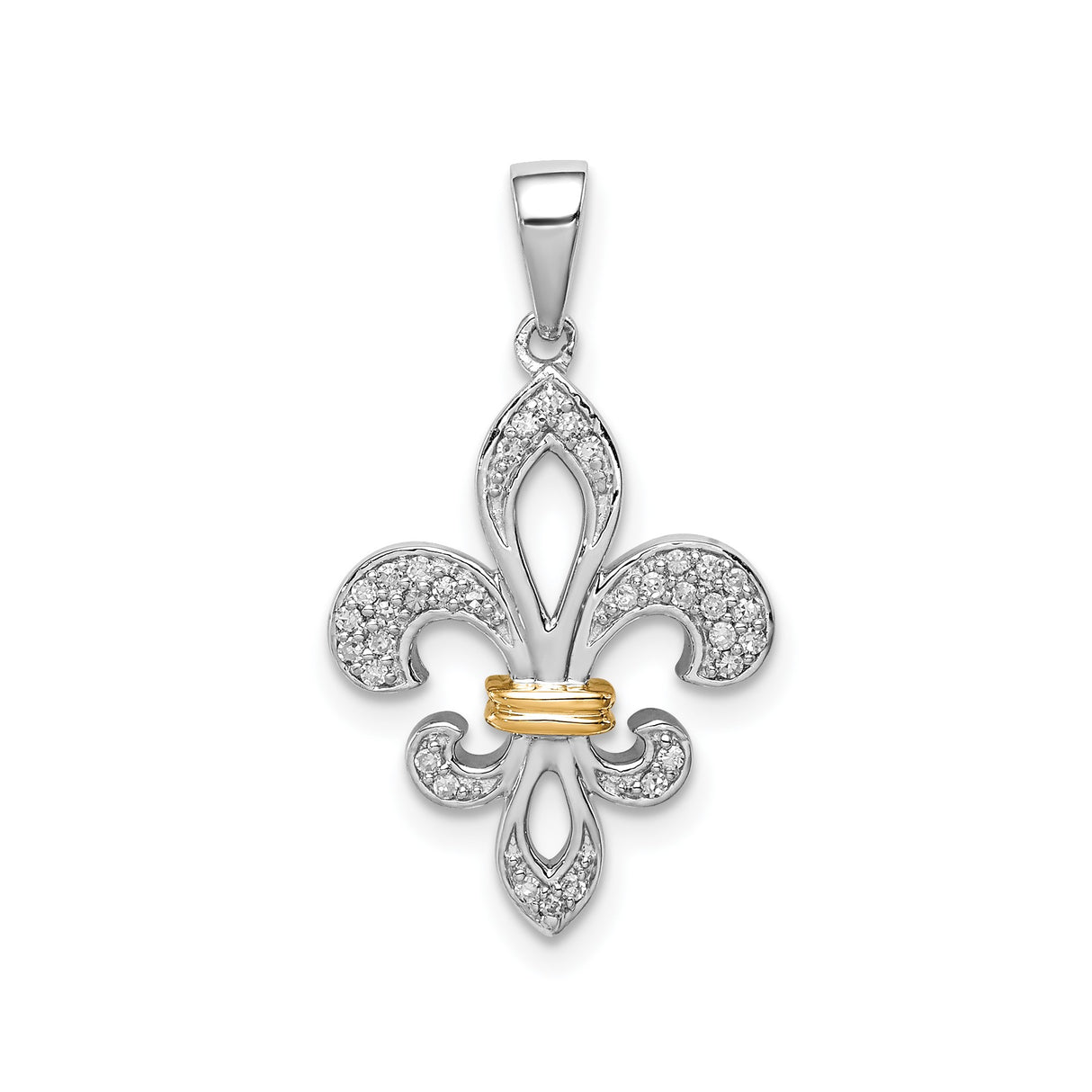 Sterling Silver Fleur-de-Lis Pendant with Cubic Zirconia Accents and Gold Tone Wrap