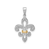Sterling Silver Fleur-de-Lis Pendant with Cubic Zirconia Accents and Gold Tone Wrap