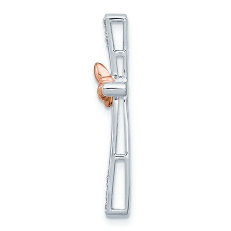 Sterling Silver Cross Pendant with Diamond Butterfly Detail, Modern Faith-Inspired Design