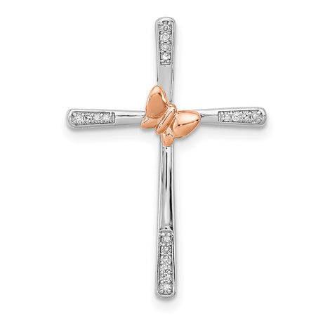 Sterling Silver Cross Pendant with Diamond Butterfly Detail, Modern Faith-Inspired Design