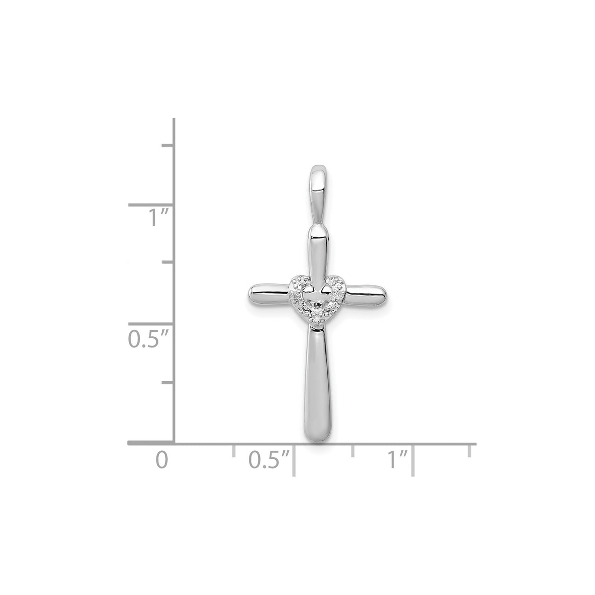 Sterling Silver Cross Pendant with Diamond Accent, Mirror Finish and Minimalist Heart Design