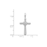 Sterling Silver Cross Pendant with Diamond Accent, Mirror Finish and Minimalist Heart Design
