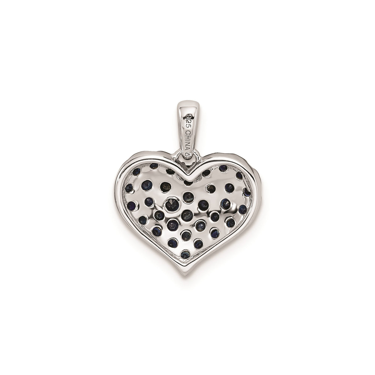 Sterling Silver Heart Pendant with Sapphire Pavé and Diamond Accent Bail for Women