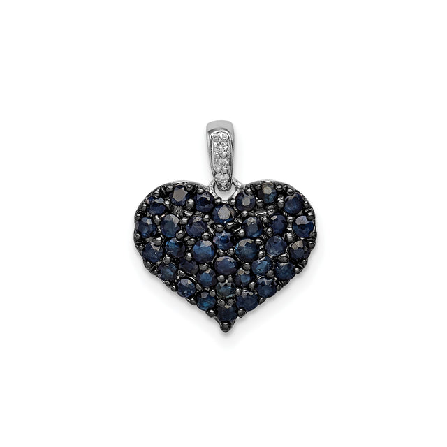 Sterling Silver Heart Pendant with Sapphire Pavé and Diamond Accent Bail for Women