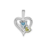 Sterling Silver Heart Pendant with Peridot and Swiss Blue Topaz, Open Double Heart Design