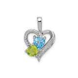 Sterling Silver Heart Pendant with Peridot and Swiss Blue Topaz, Open Double Heart Design