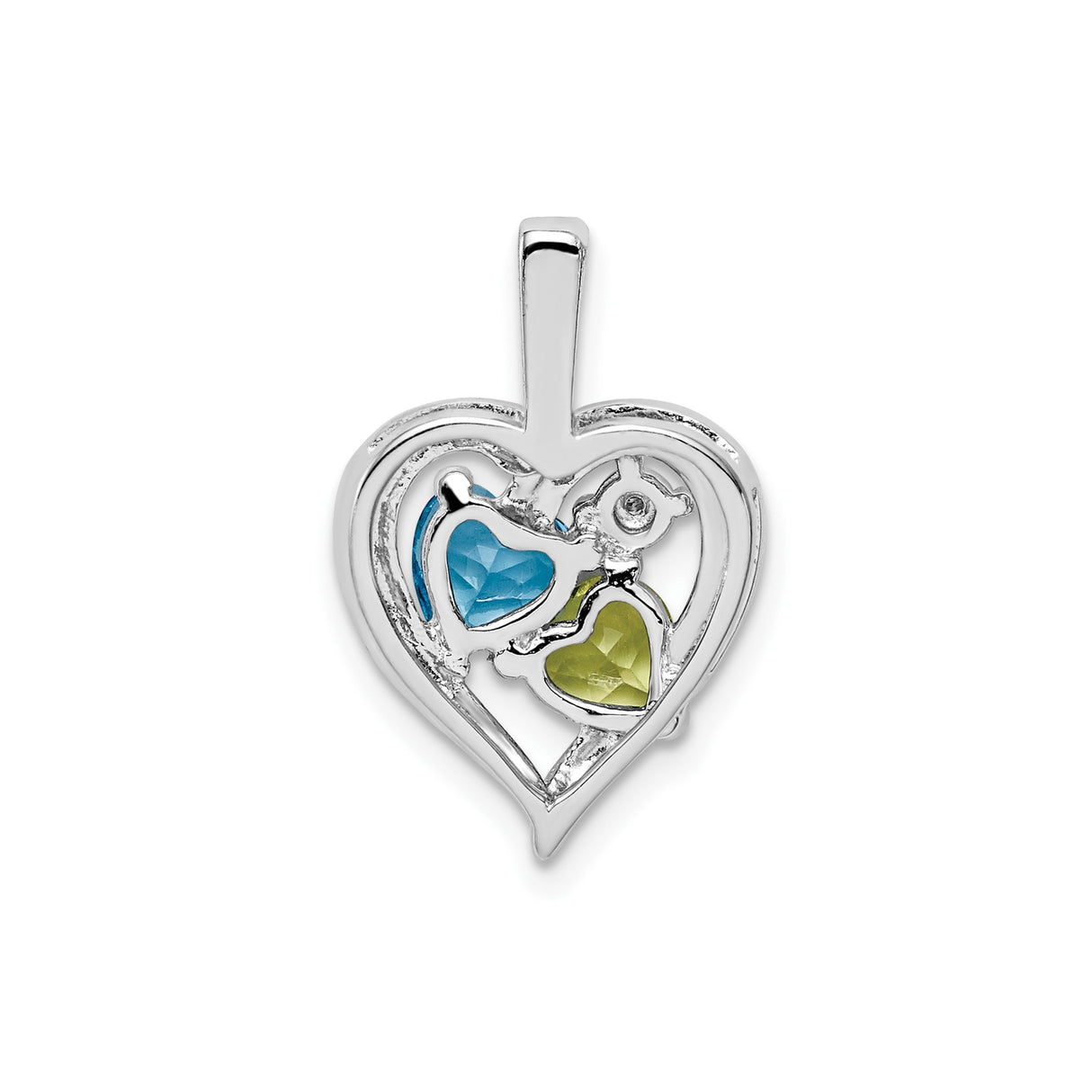 Sterling Silver Heart Pendant with Swiss Blue Topaz and Peridot, Romantic Couples Jewelry