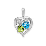 Sterling Silver Heart Pendant with Swiss Blue Topaz and Peridot, Romantic Couples Jewelry