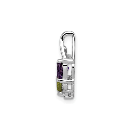 Sterling Silver Heart Pendant with Amethyst and Peridot Gemstones, Romantic Birthstone Jewelry