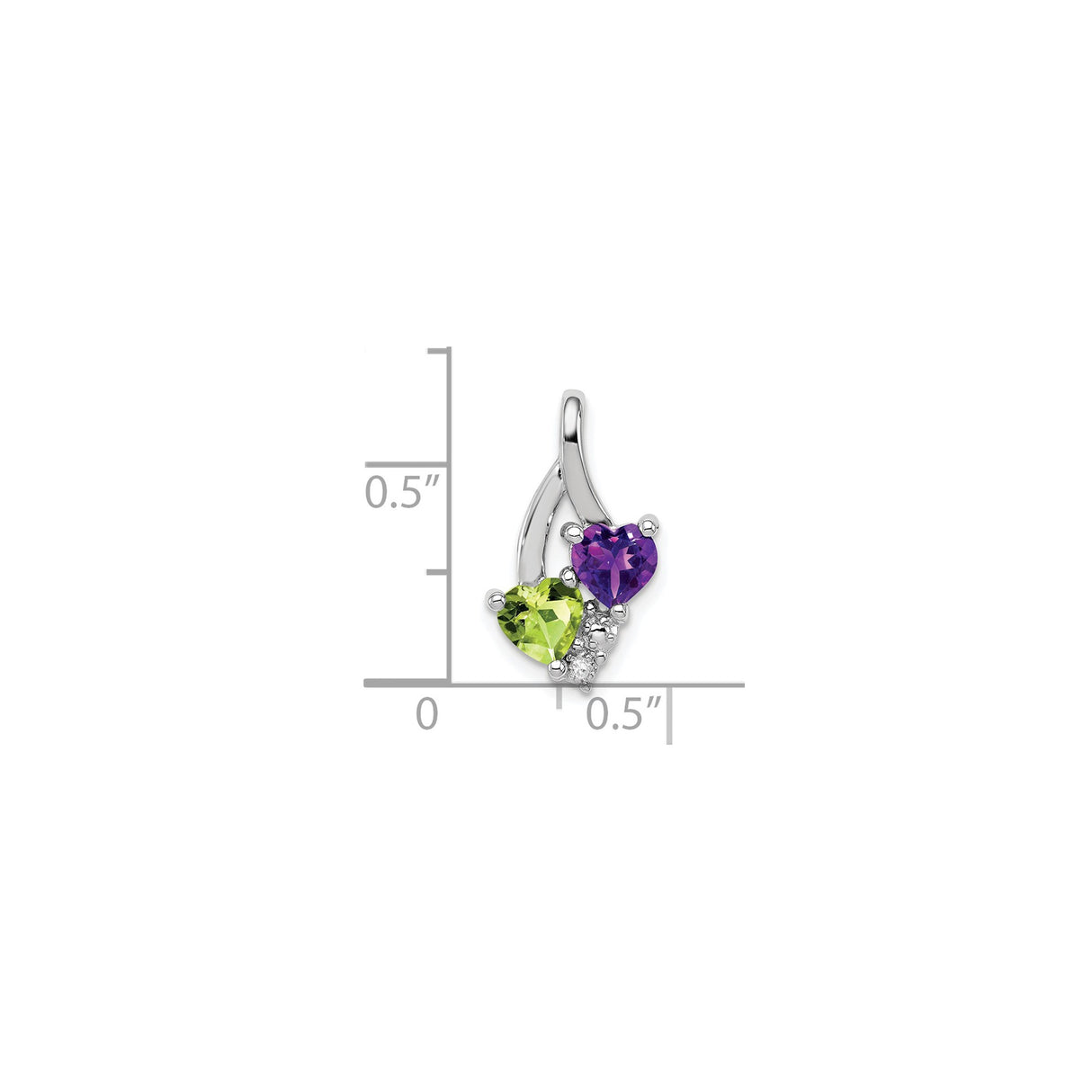 Sterling Silver Heart Pendant with Amethyst and Peridot Gemstones, Romantic Birthstone Jewelry