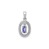 Sterling Silver Pendant with Oval Tanzanite and Diamond Halo, Timeless Formal Jewelry for Women
