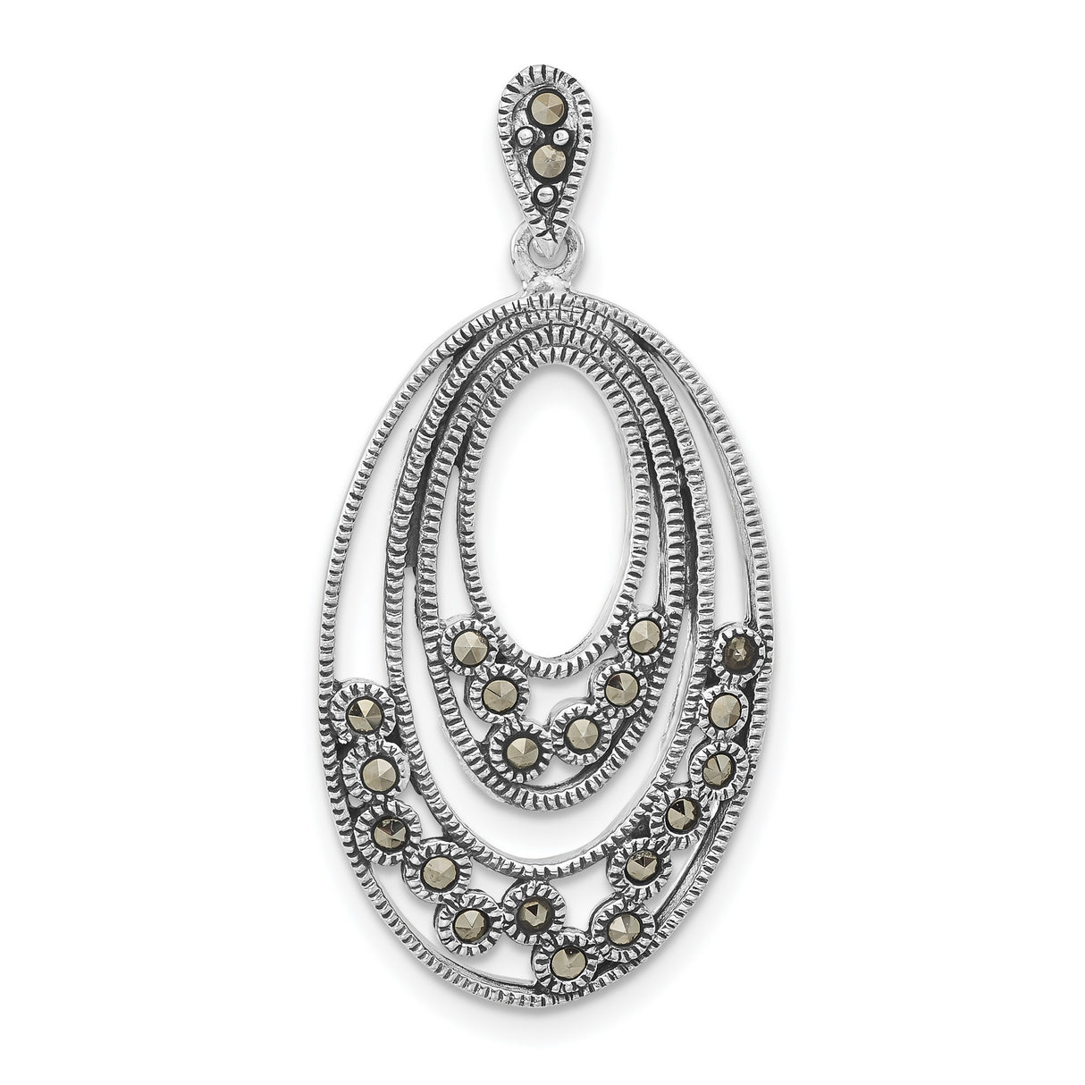 Marcasite Charm Pendant in Real 925 Sterling Silver