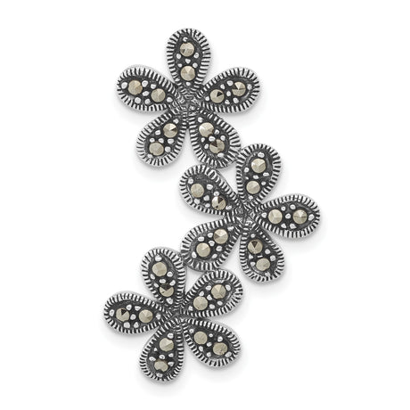 Sterling Silver Floral Brooch with Marcasite Flower Motifs, Vintage Style for Women