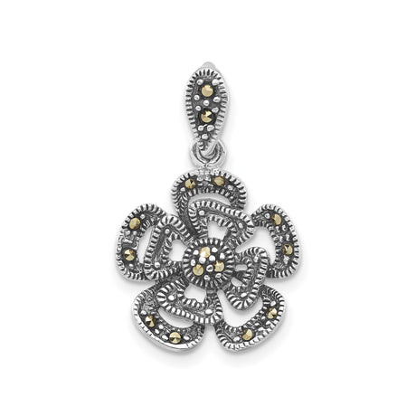Sterling Silver Flower Pendant with Marcasite, Vintage-Inspired Openwork Floral Design for Women