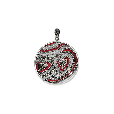 Sterling Silver Heart Pendant with Red Enamel and Marcasite Accents, Abstract Love Design