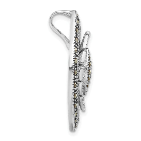 Sterling Silver Marquise Pendant with Marcasite, Vintage Lattice and Filigree Design