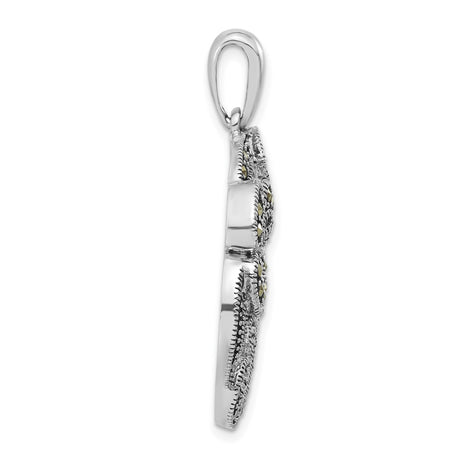 Sterling Silver Pendant with Marcasite, Filigree Heart Scroll Design, Vintage Style for Women