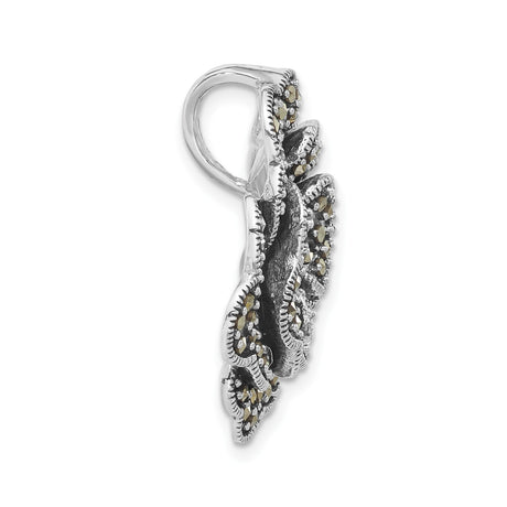 Sterling Silver Rose Brooch with Marcasite, Vintage Floral Pin for Women