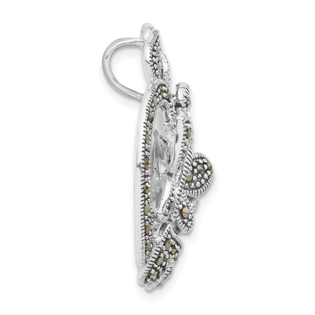 Sterling Silver Floral Brooch with Marcasite, Vintage Flower and Leaf Design