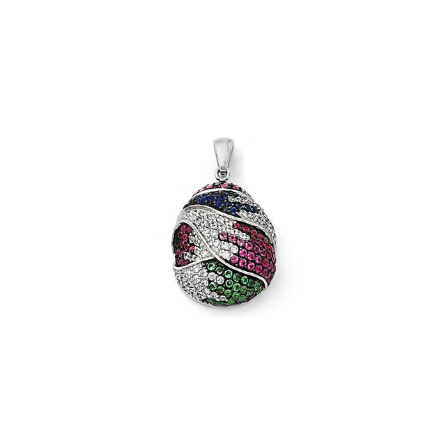 Sterling Silver Egg Shaped Pendant with Cubic Zirconia, Colorful Pavé, Fabergé Inspired Design