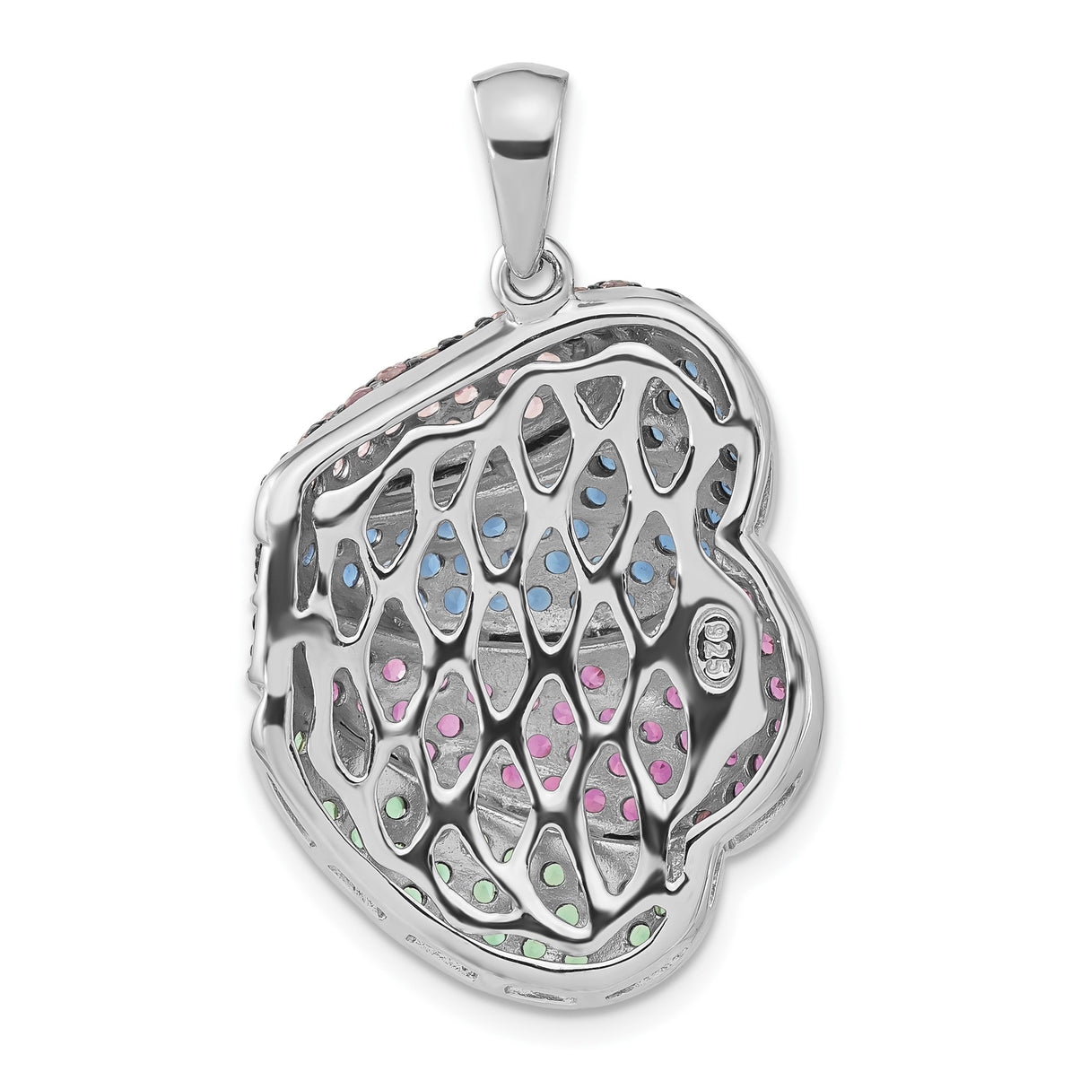 Sterling Silver Teardrop Pendant with Multicolor Cubic Zirconia, Modern Abstract Design
