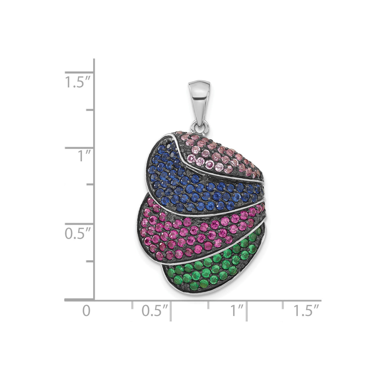 Sterling Silver Teardrop Pendant with Multicolor Cubic Zirconia, Modern Abstract Design