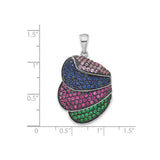 Sterling Silver Teardrop Pendant with Multicolor Cubic Zirconia, Modern Abstract Design