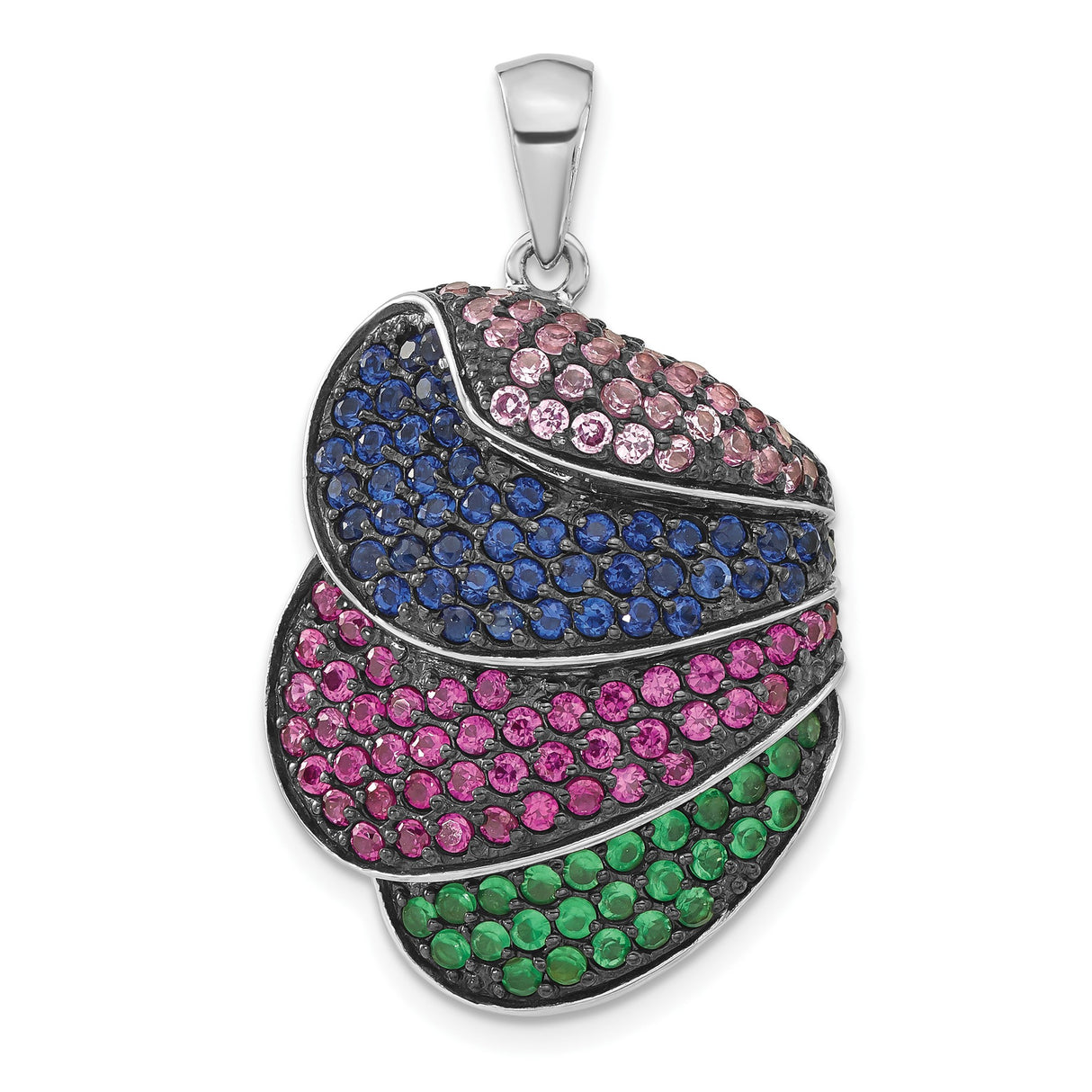 Sterling Silver Teardrop Pendant with Multicolor Cubic Zirconia, Modern Abstract Design