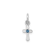 Sterling Silver Cross Pendant with Blue Crystal Center, Spiritual Design for Men and Women