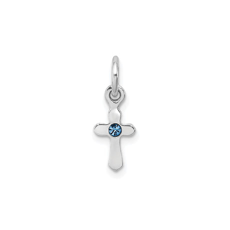 Sterling Silver Cross Pendant with Blue Crystal Center, Spiritual Design for Men and Women