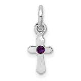 Childs Preciosa Crystal Feb Cross Charm Pendant in Real 925 Sterling Silver