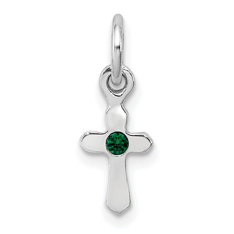 Childs Preciosa Crystal May Cross Charm Pendant in Real 925 Sterling Silver