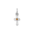 Sterling Silver Cross Pendant with Amber Crystal, Polished Finish, Unisex Spiritual Jewelry