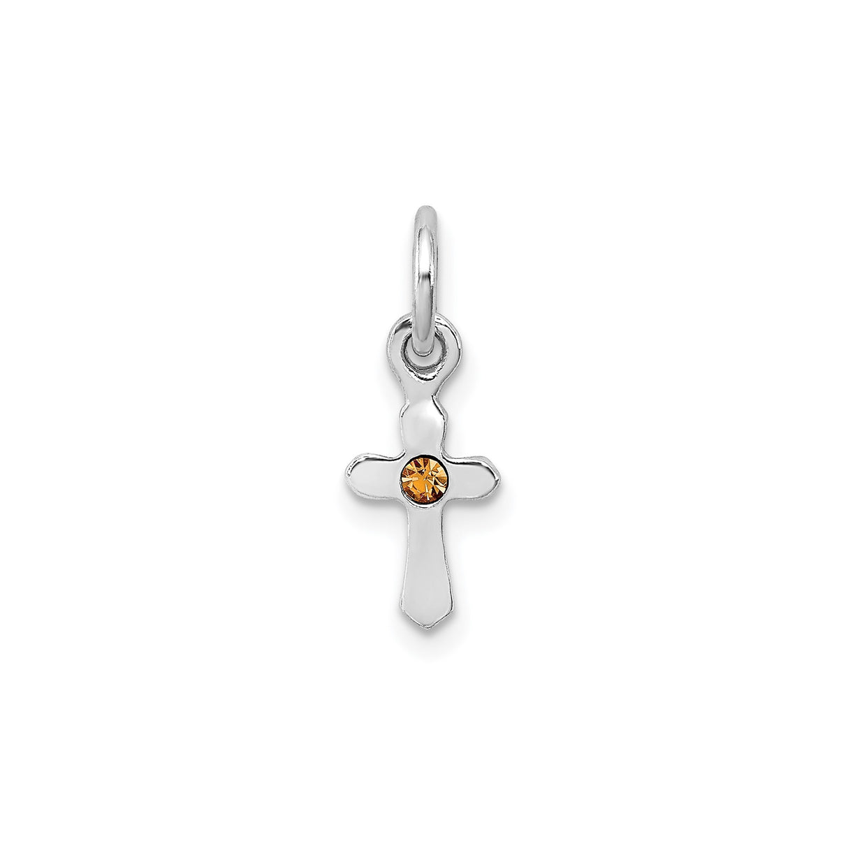 Sterling Silver Cross Pendant with Amber Crystal, Polished Finish, Unisex Spiritual Jewelry