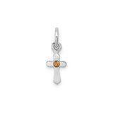 Sterling Silver Cross Pendant with Amber Crystal, Polished Finish, Unisex Spiritual Jewelry