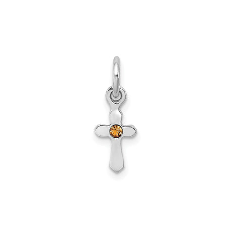 Sterling Silver Cross Pendant with Amber Crystal, Polished Finish, Unisex Spiritual Jewelry