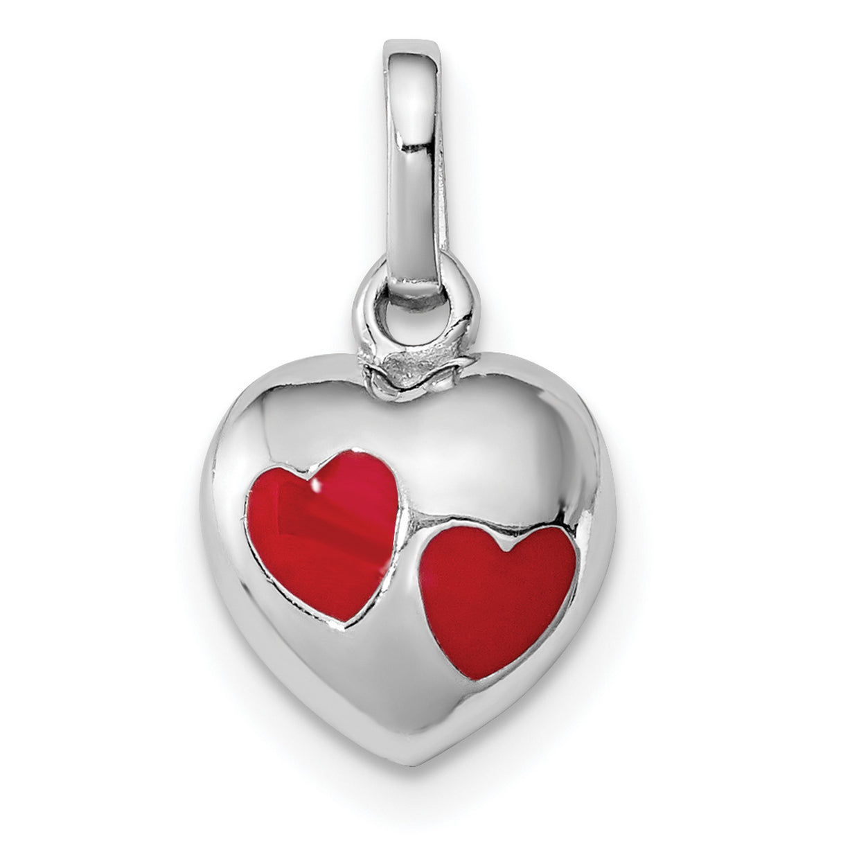 Sterling Silver Heart Pendant with Red Enamel Linked Hearts, Romantic Jewelry for Women